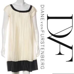 Diane von Furstenberg DVF Florence Silk Womens Babydoll Dress Ivory Black Sz 2
